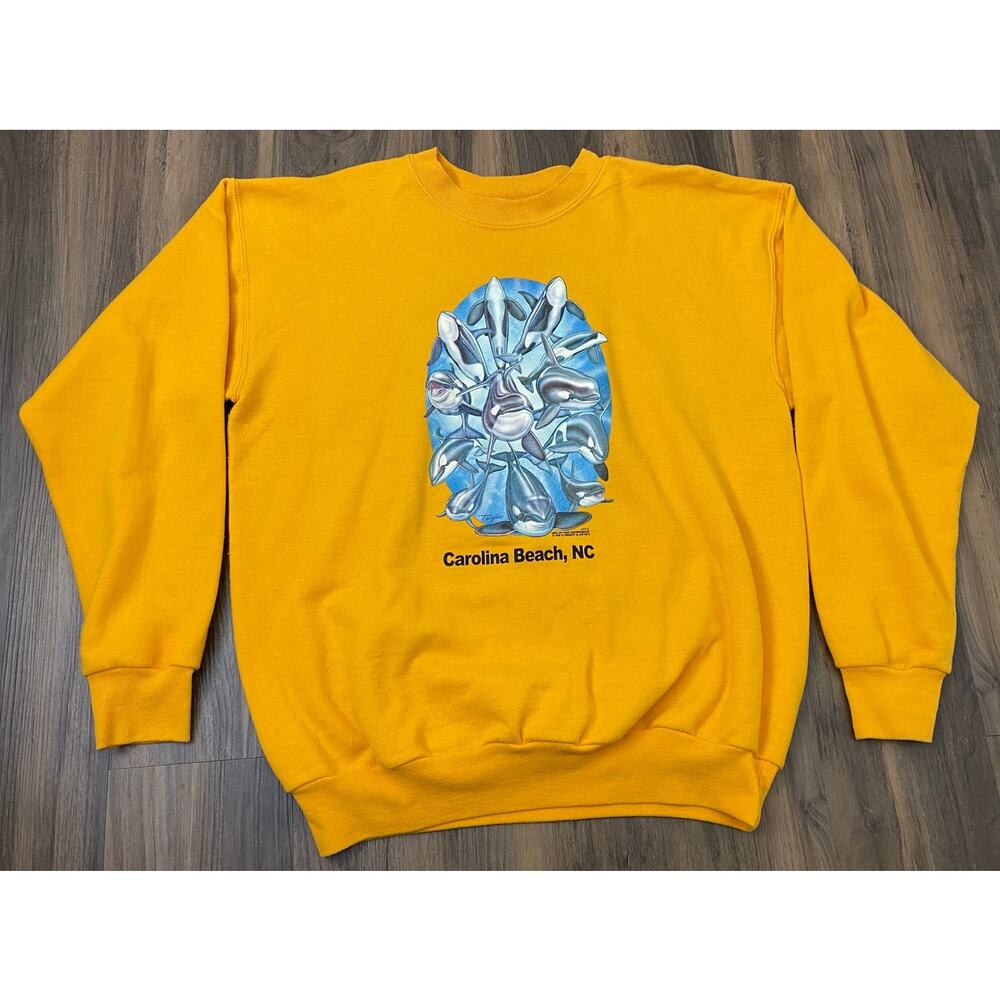VTG Hanes Larry Taugher Jon Q Wright Carolina Beach dolphin graphic sweatshirt
